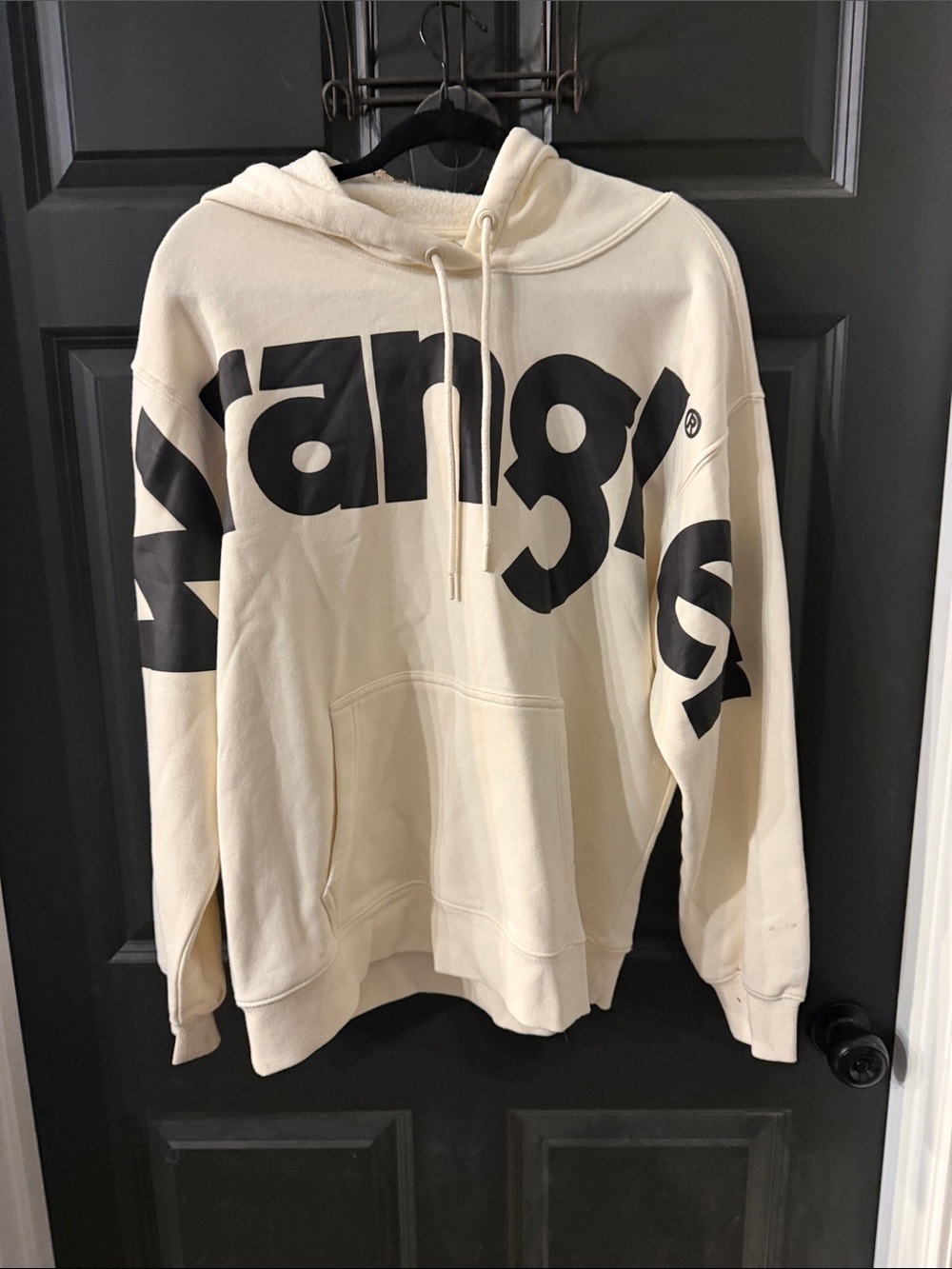 NWOT Wrangler Retro Cream Hoodie with Large Black Logo - Large